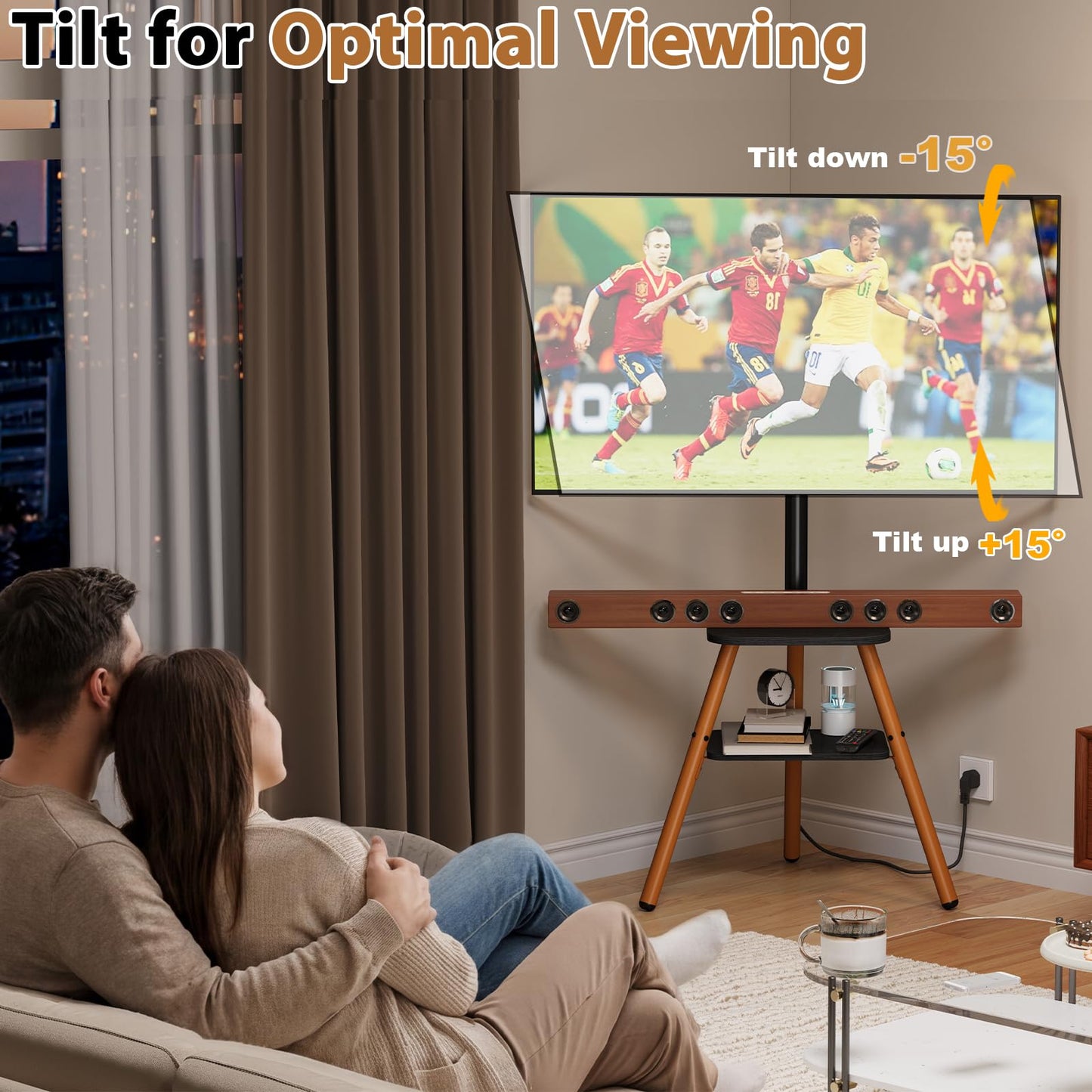 Tripod Easel TV Stand for 23-65 Inch TVs, Floor TV Stand with 2 Shelves and Cable Management for Bedroom/Living Room, Holds up to 80 lbs Adjustable Height Max VESA 400x400mm, Artistic Black Walnut