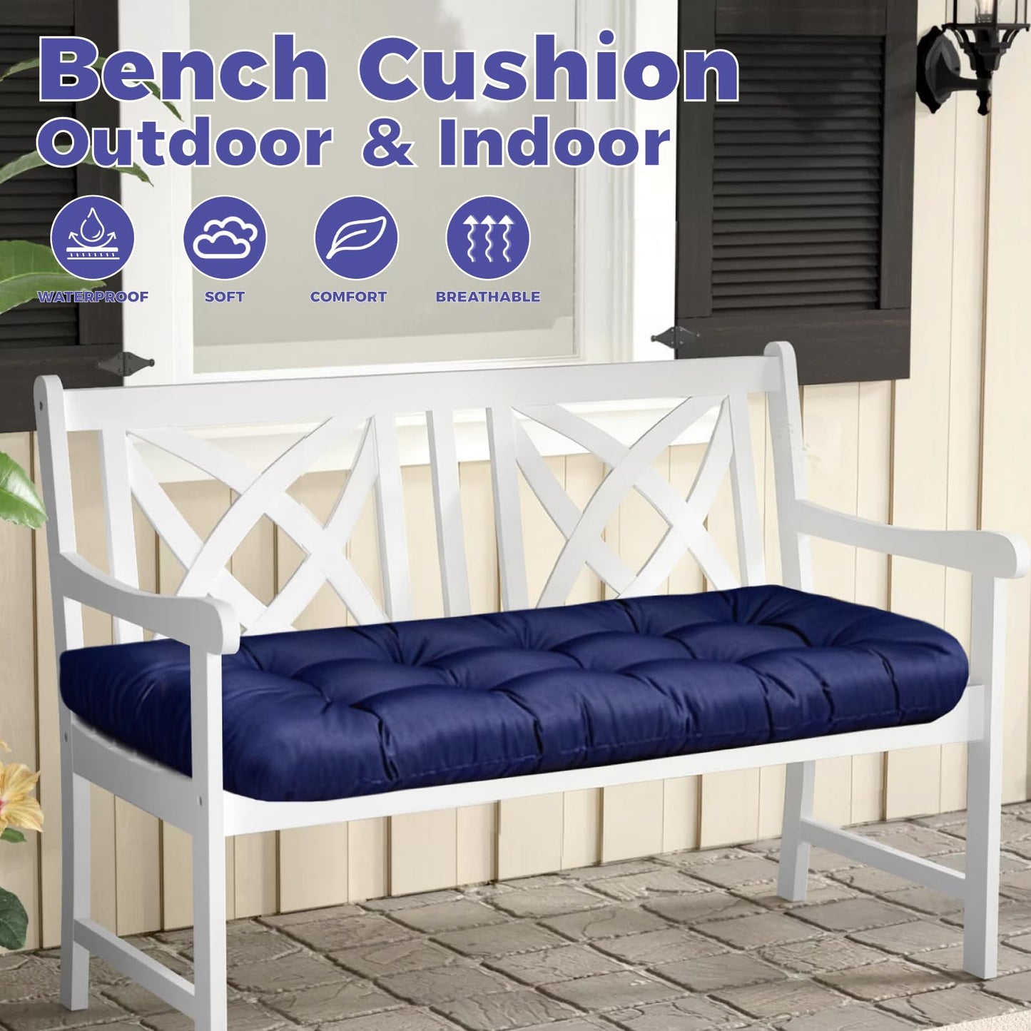 Eoieov Outdoor Printing Bench Cushion 51x 20 Water Resistant Floral Cushion for Patio Swing Porch Loveseat Garden Bench Indoor Shoe Storage Window,Green Printing