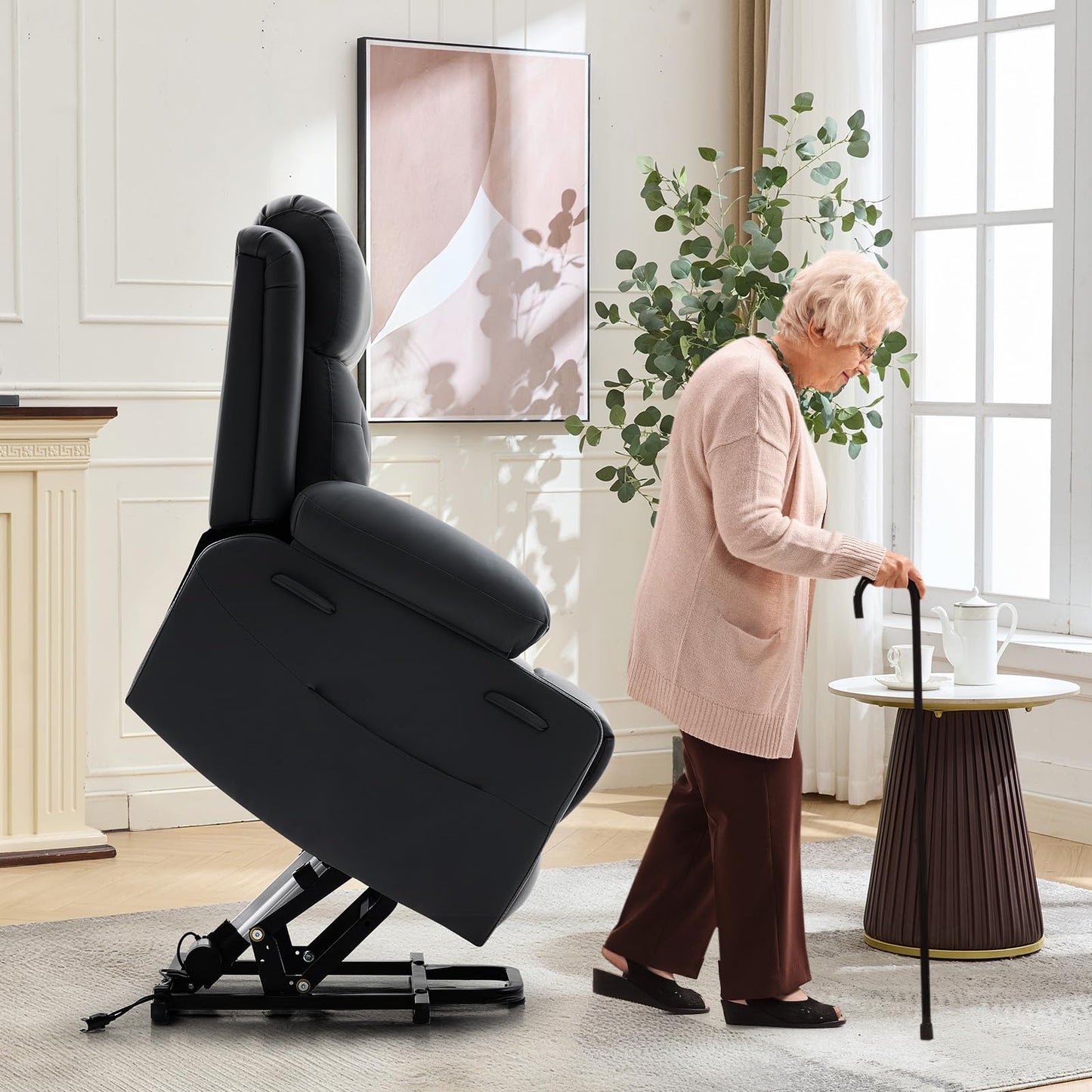 PeacefulHues Oversized Power Lift Recliner Chair for Elderly,Electric Lift Chair with Vibration Massage and Lumbar Heating,PU Leather Single Sofa with Side Pockets, Two Cup Holders for Big and Tall