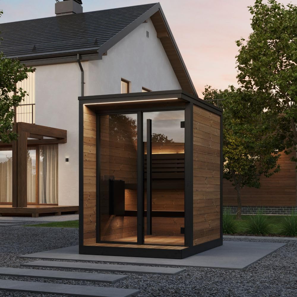 saunalife GL4 Outdoor Sauna Kit, Garden Luxury-Series Outdoor DIY Sauna Kit, Thermo-Spruce, up to 4 Persons Bundles (Sauna Heater and Sauna Stones Included) (Harvia Spirit SP60E - WiFi Xenio)