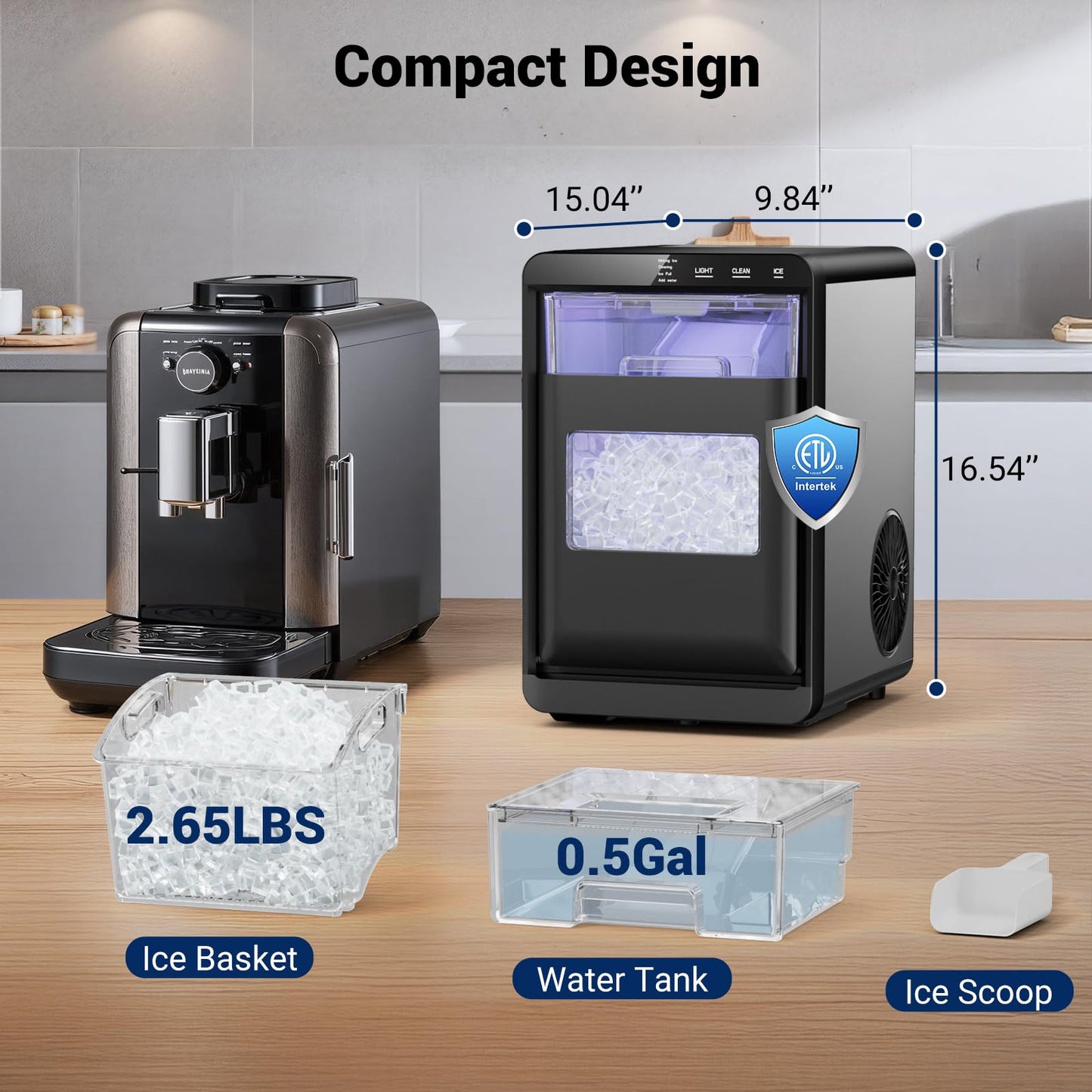 Nugget Ice Maker, 44lbs/24h Ice Makers Countertop, Soft Ice Ready in 5-10Mins Pebble Ice Maker, Self-Cleaning Pellet Ice Maker for Home, Kitchen, Office, Party