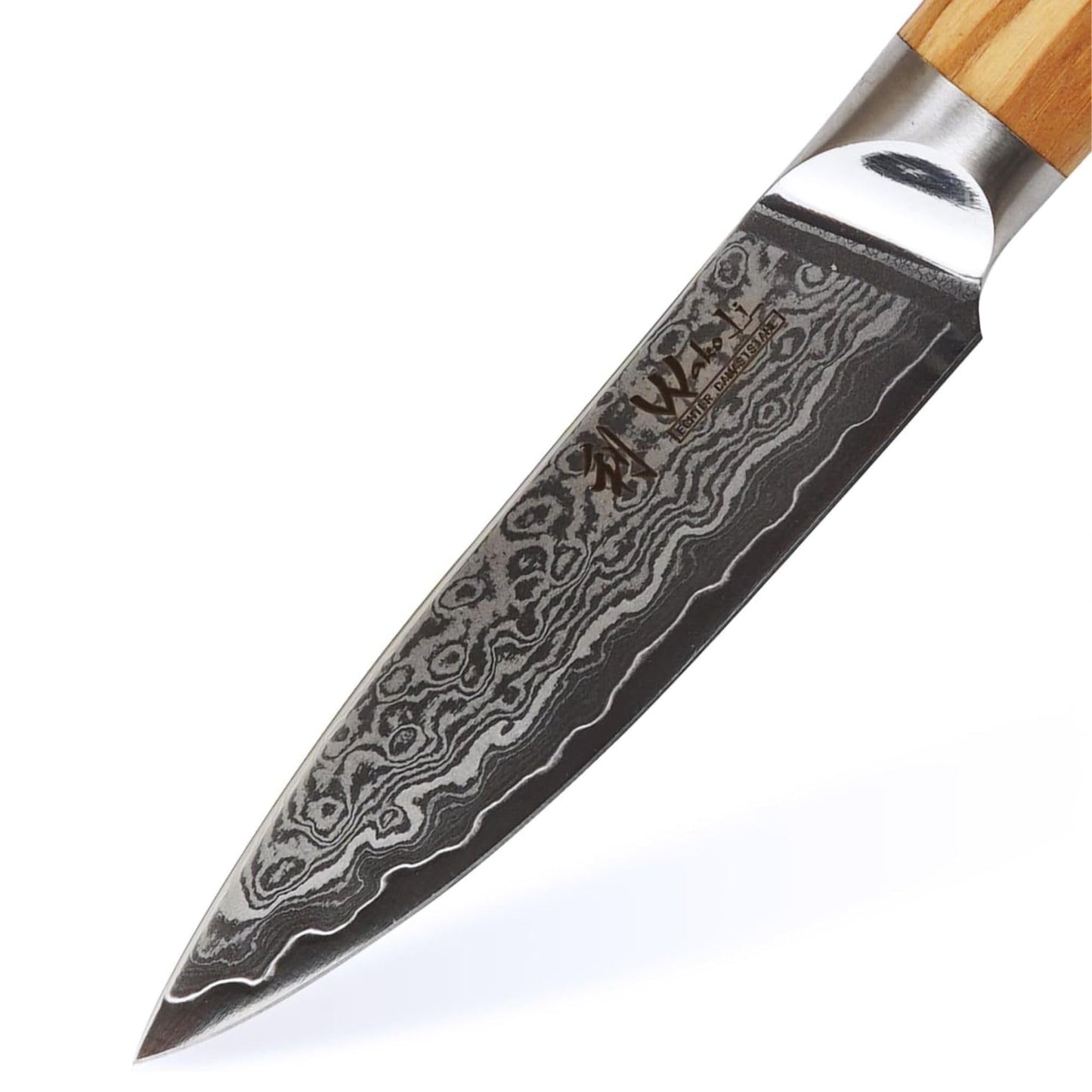 Wakoli Oribu Damascus Paring Knife – Full Tang Kitchen Knife | 3.4-Inch Blade Made of 67-Layer Damascus Steel with VG10 Core, Ergonomic Olive Wood Handle in Elegant Gift Box