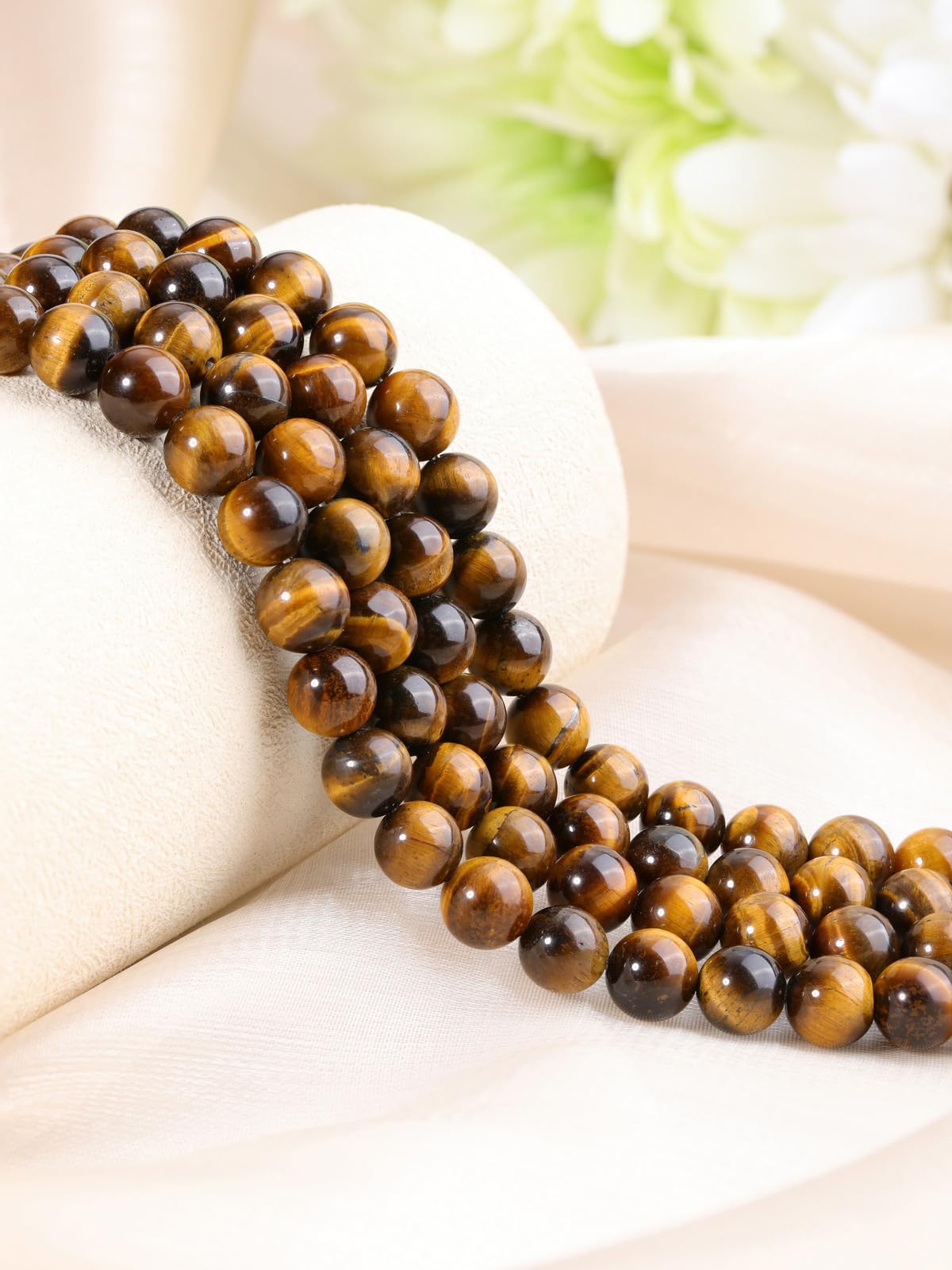 Jovivi 8mm Natural Tiger Eye Gemstone Beads for Jewelry Making,96pcs Energy Healing Crystals Polished Round Smooth Stone Beads,Genuine Real Stone Beads for Bracelet Necklace