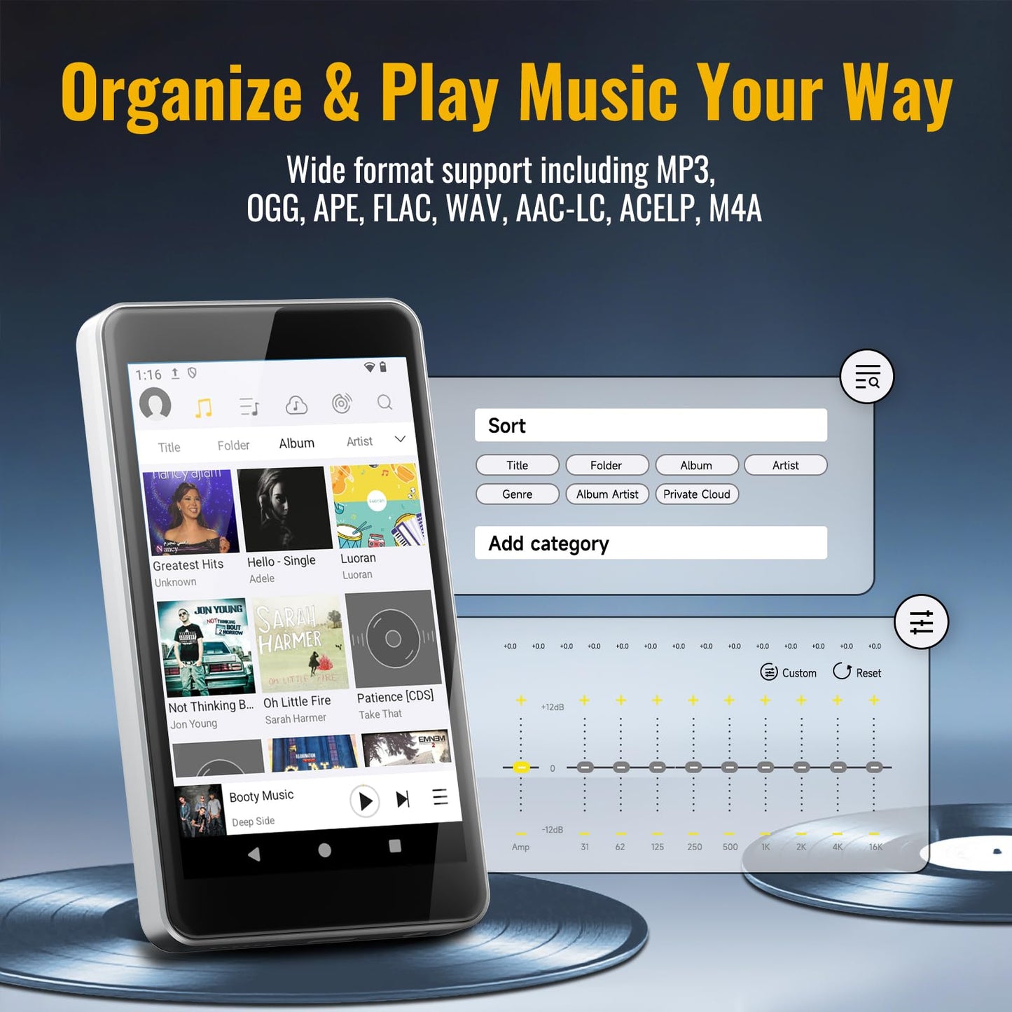 MP3 Player with Spotify for Kids, Android 14 Based MP4 Player with App Store, Parental Controls, Amazon Music, Libby, Audible, 4.0" Music Player, Earphone and Memory Card Included (Platinum Silver)