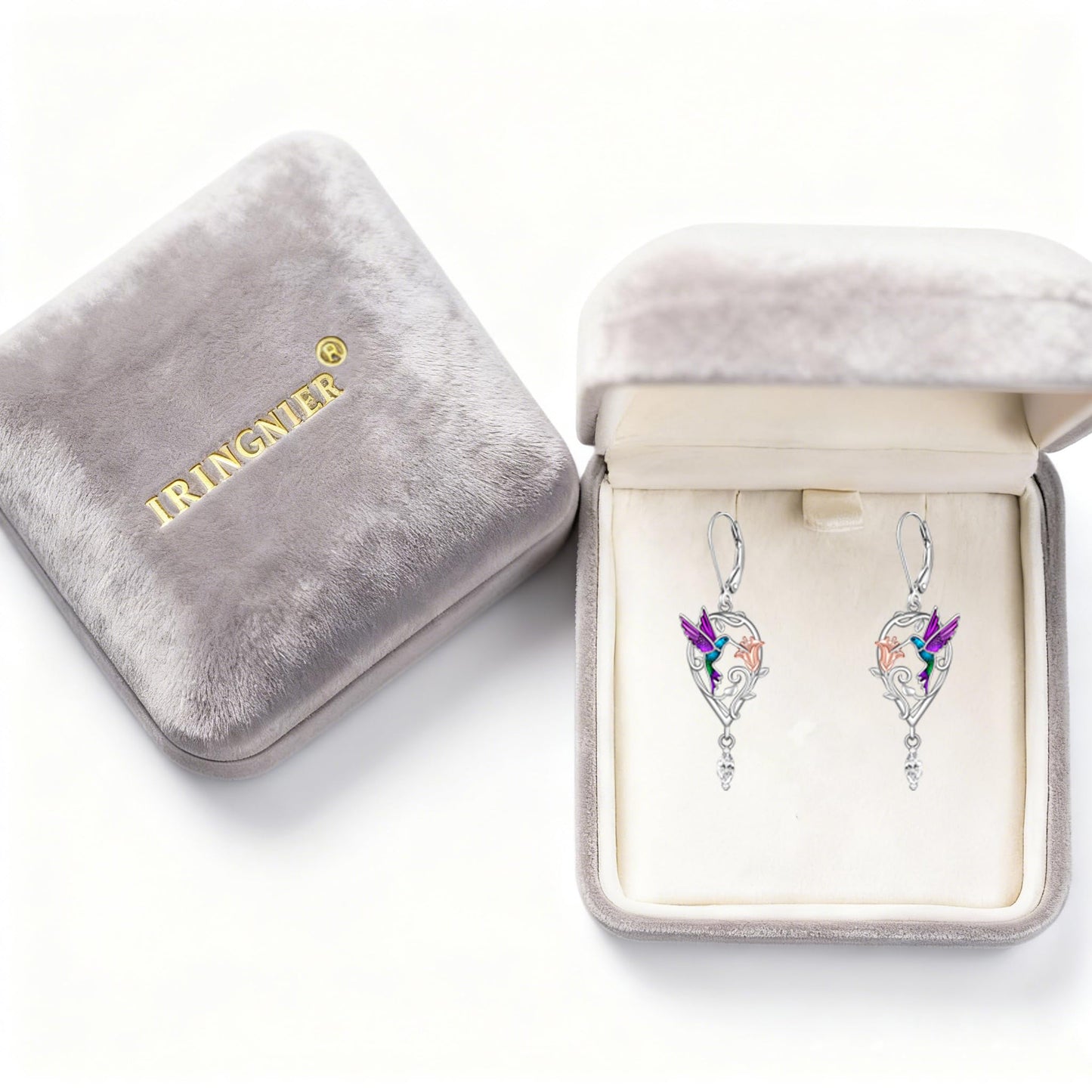 Hummingbird Earrings Purple Hummingbird Earrings for Women Sterling Silver Flower Teardrop Zircon Dangle Bird Jewelry Memorial Mothers Day Christmas Healing Gifts