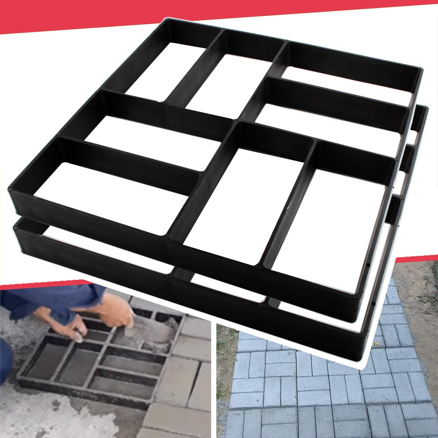 Anothera 2Pack 15.7"x15.7"x1.57" Walk Path Maker Reused Concrete Molds Pathmate Stone Molding Stepping Stone Paver Walk Way DIY Path Paving Garden Yard Patio Mold (8-Grid)