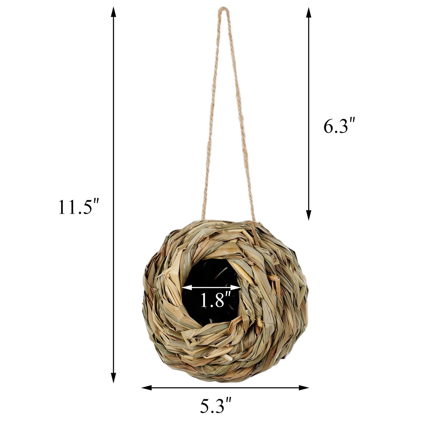 winemana 4 Pack Hanging Bird Nest House for Outside, Ball Shape, Hand Woven, Durable Sturdy, Made of Natural Grass, Perfect for Garden Patio Lawn Office Indoor