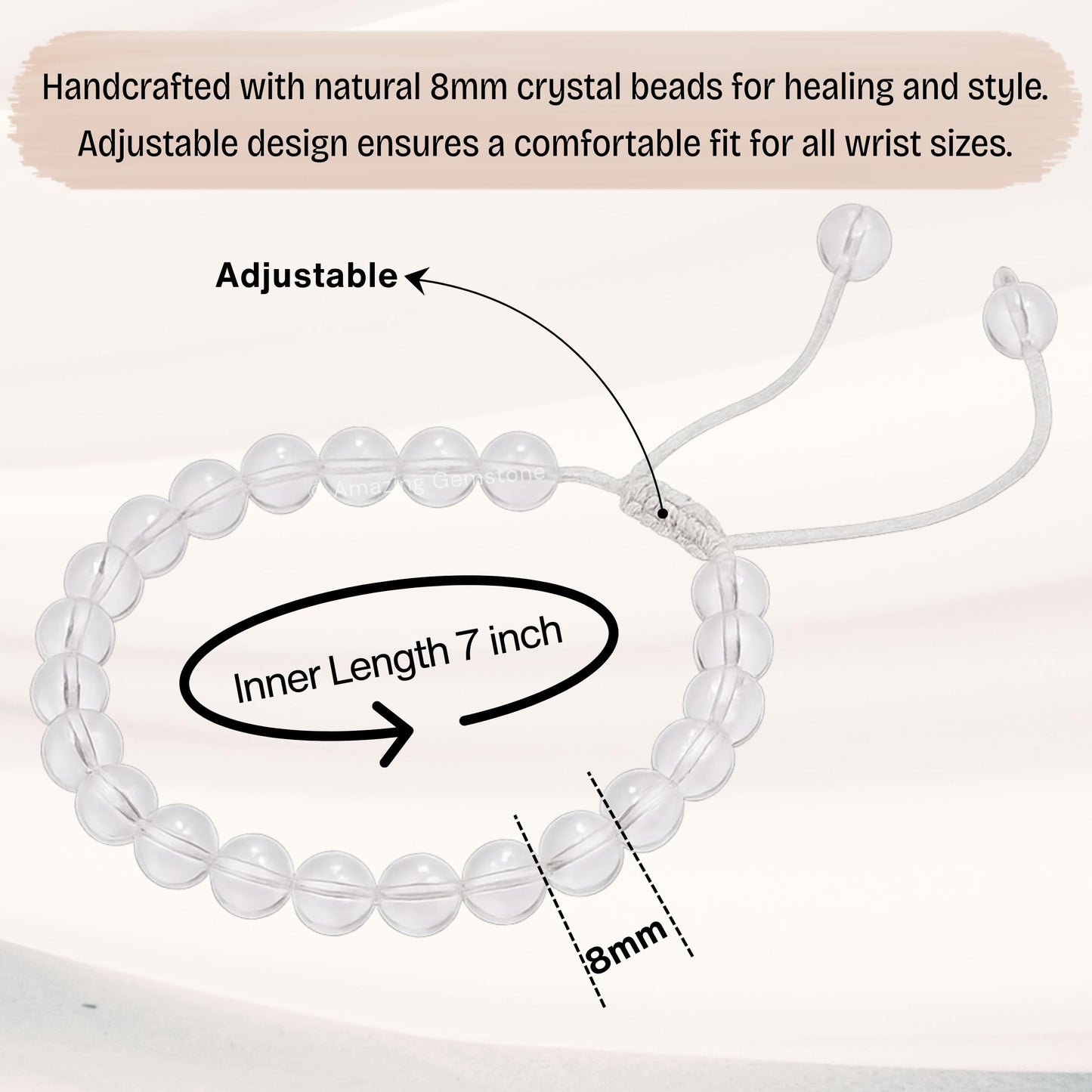 Amazing Gemstone Clear Quartz Bracelet, Gifts For Men & Women - Protection Healing Crystal Bracelet - 8mm Gemstone Beaded Adjustable Bracelet, Pulseras Para Hombres Mujer Stocking Stuffers