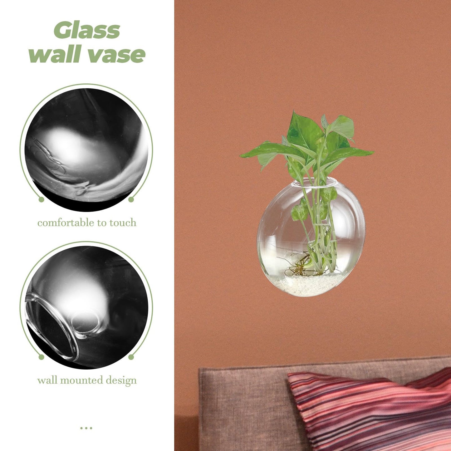 HOMSFOU Wall Mounted Glass Terrarium Vase for Hydroponic Plants, Hanging Plant Holder for Indoor and Outdoor Home Décor,