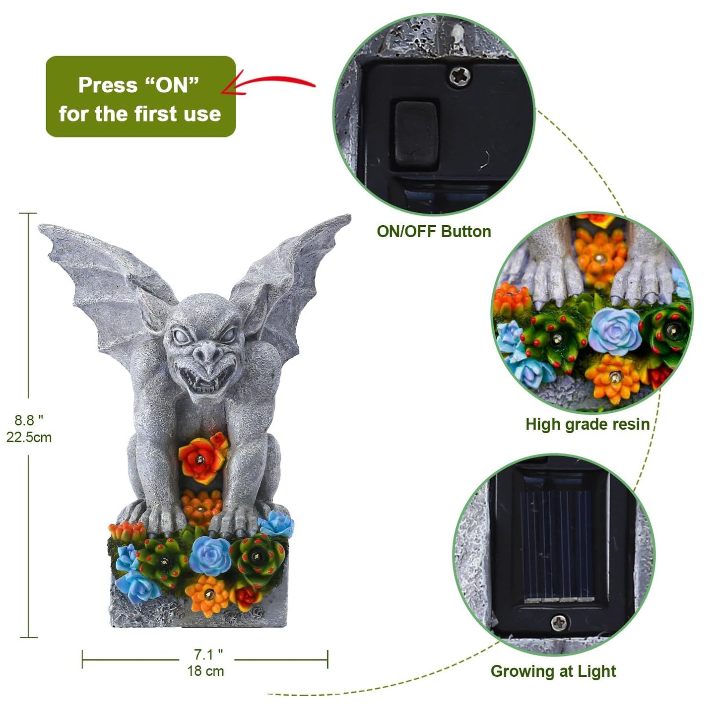 Philodwell Gothic Gargoyle Garden Statues: Outdoor Sculptures with Succulent Lights Decor for Patio Lawn Yard Art - Gifts for Mom Grandma