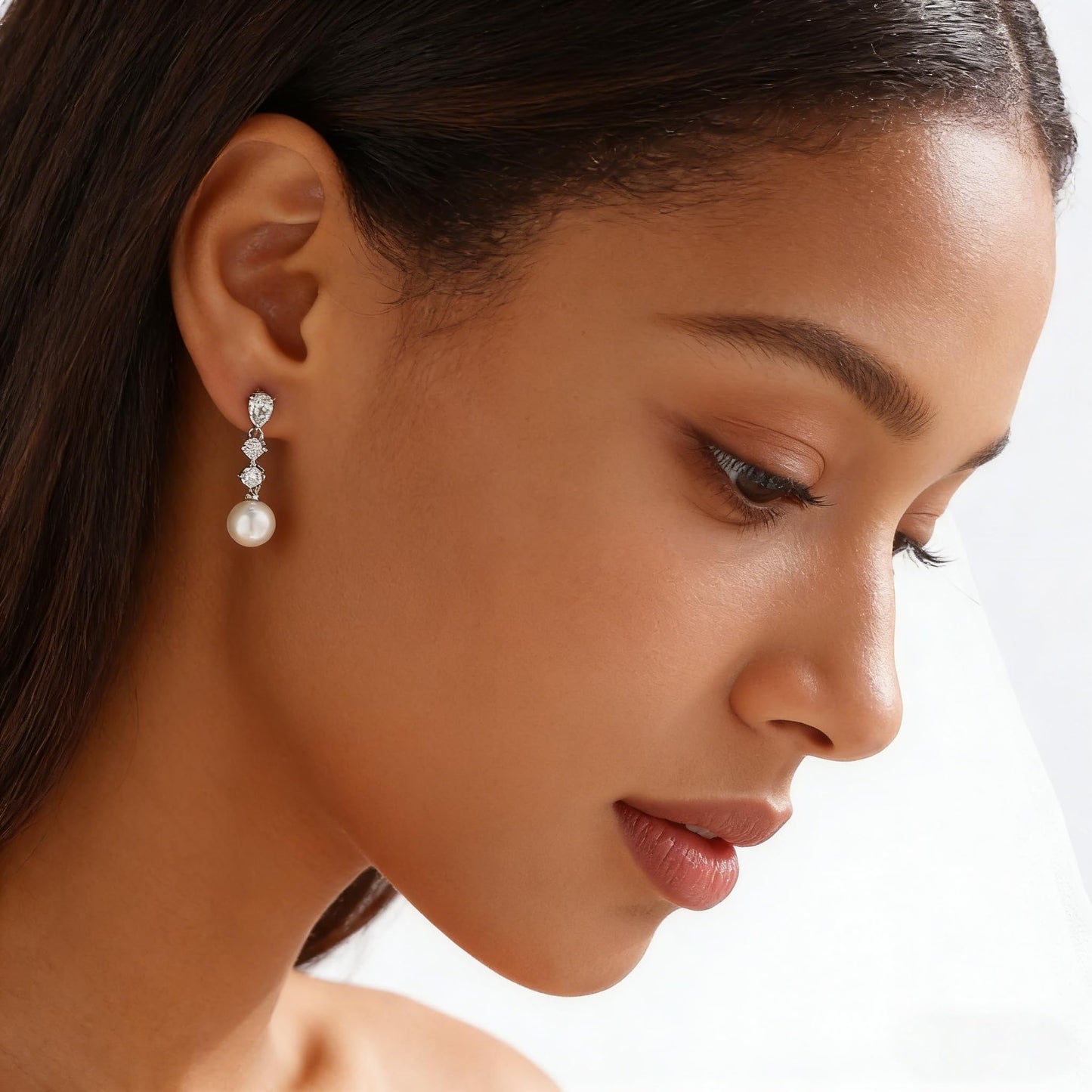 Solistra Pearl Earrings for Women Dainty Diamond Flower Silver Plated Dangle Earrings for Weddings Gifts Bridesmaid Gifts