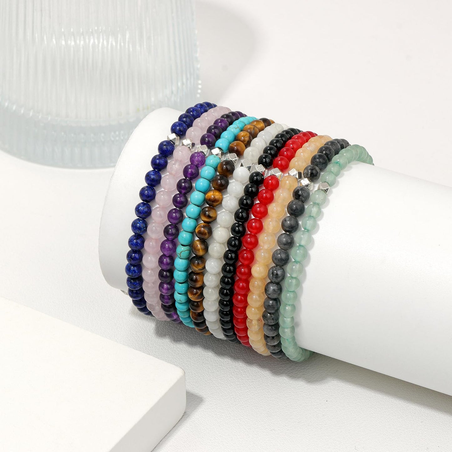 Raicegs 4MM Aventurine Beaded Bracelets Healing Crystal Bracelet for Women Men Natural Stone Handmade Stretch Bracelet Reiki Spiritual Jewelry