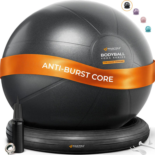 MANTRA SPORTS Yoga Ball Chair - Stability Ball and Exercise with Base for Office Desk Sitting, Active Chair for Posture & Core Support, Seat for Home Gym, Abs, Stretching, Therapy, Fast Pump Included