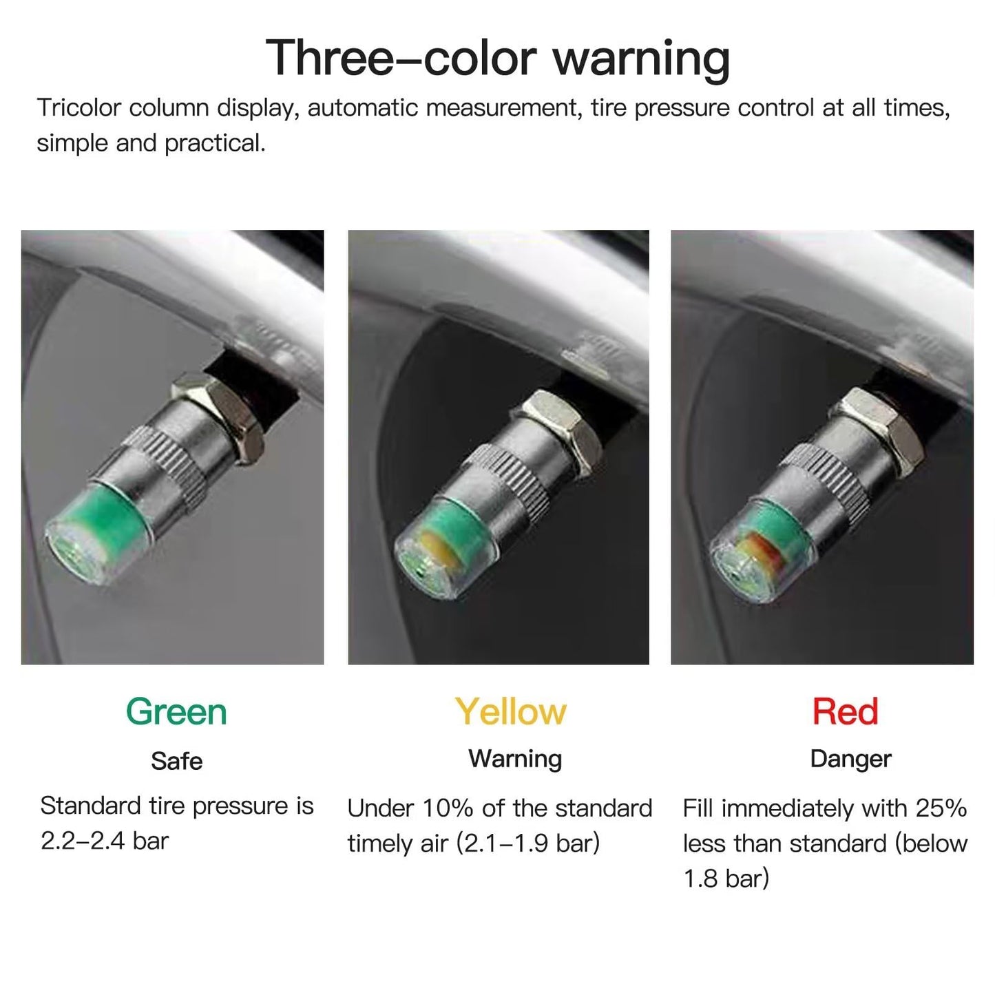 JRSHOME 8X New Update Tire Pressure Monitor Valve Stem Cap Sensor Indicator 30PSI 2.0 Bar Air Warning Alert Valve Pressure Diagnostic Tools Kit