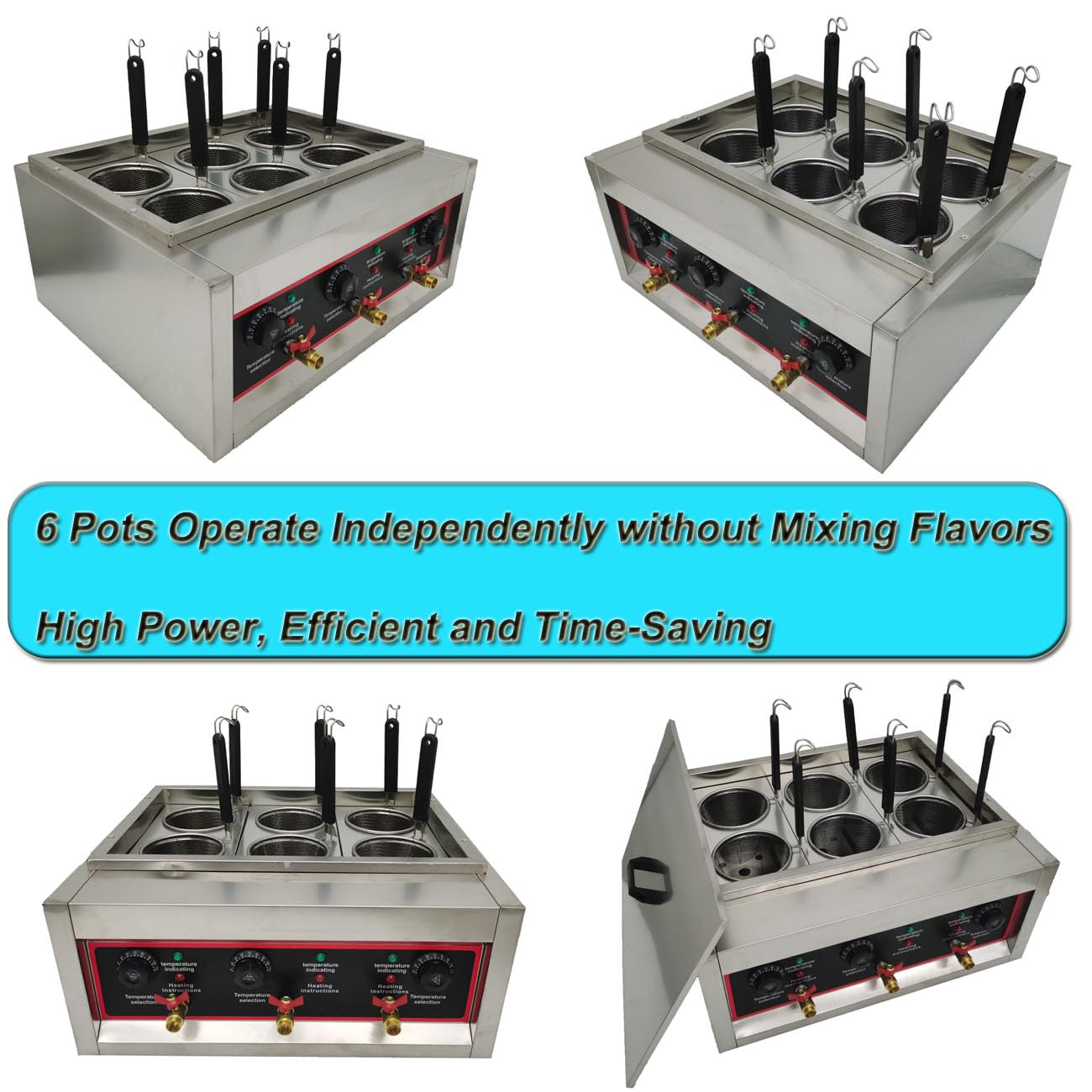 PreAsion 220V Commercial Pasta Cooker with 6 Noodle Filter Electric Pasta Cooking Machine Multifunctional Pasta Warmer Noodles Cooker 6KW for Cooking Dumplings NoodlesVegetables 30-110℃