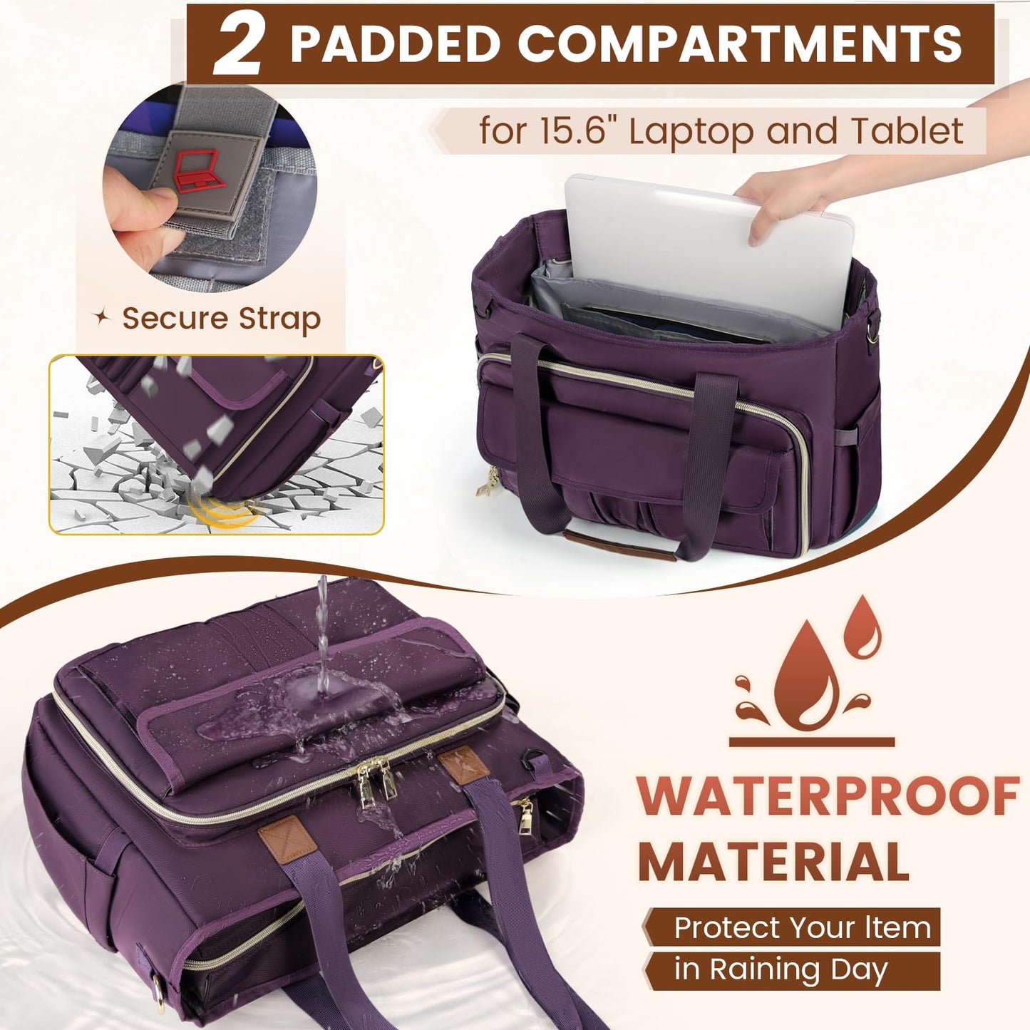 RAINSMORE Teacher Tote Bag 15.6 inch Laptop Bag for Women Work Bags Nurse Bag Lightweight Laptop Tote Computer Messenger Shoulder Bags with Insulated Pocket, Professional Laptop Briefcase