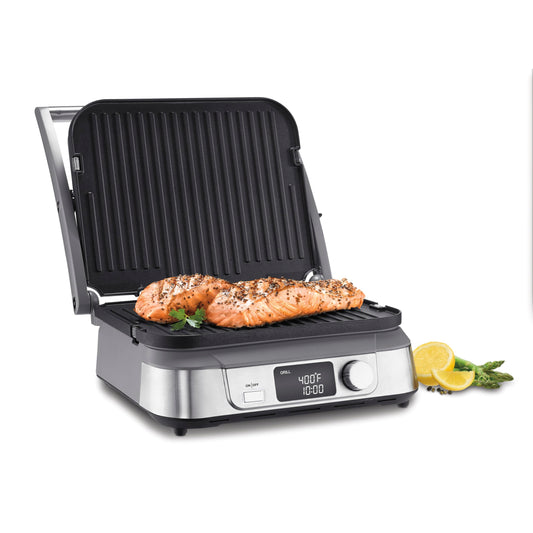 Cuisinart Electric Griddler FIVE Countertop Grill, Enjoy 5-in-1 Functions Including Panini Press, LCD Display, Wide Temperature Range, and Sear Function, Nonstick Plates, GR-5NAS, Stainless Steel