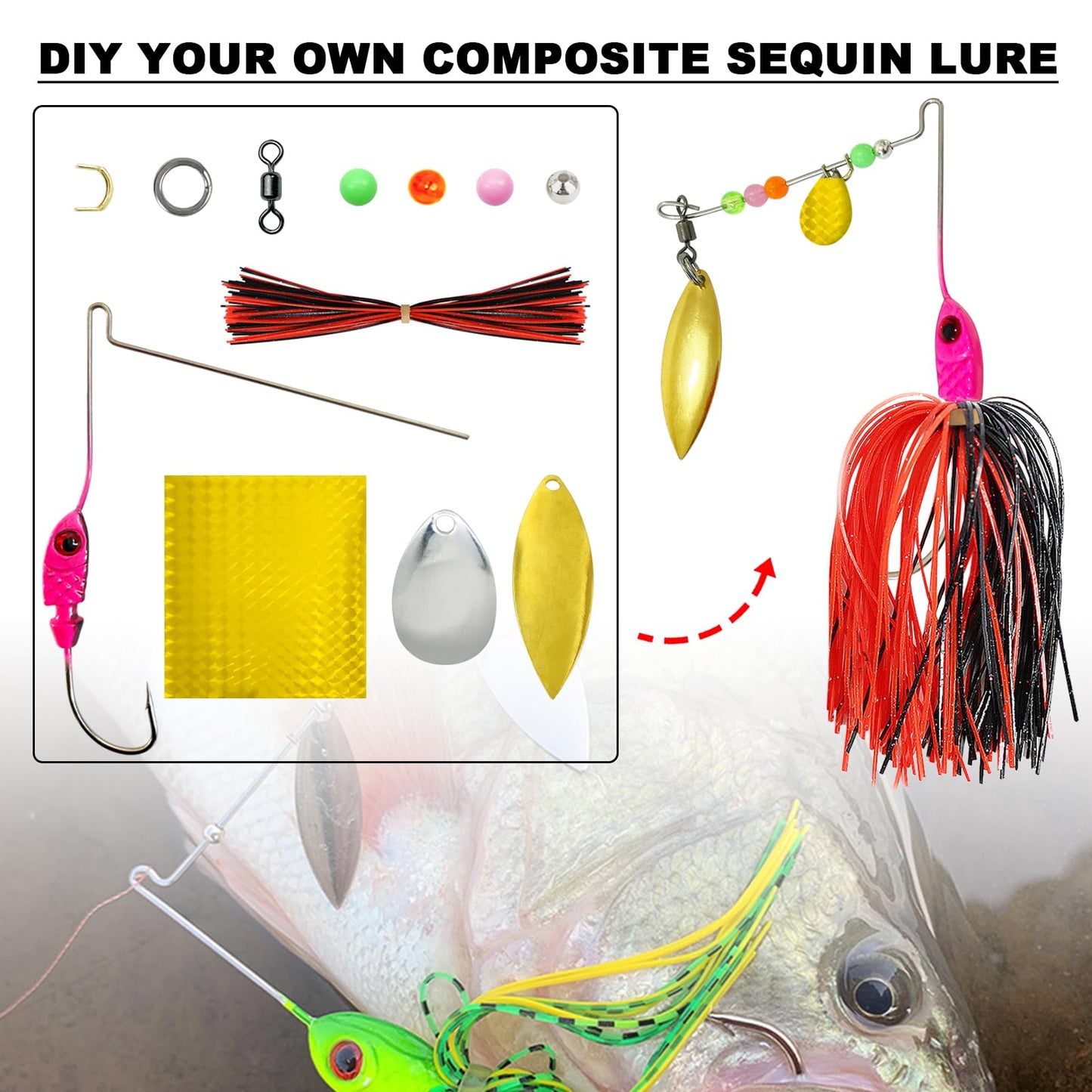 FREE FISHER 148Pcs Spinner Making Kit Spinner Blades, Spoon, Jig Head Spinner Shaft, Silicone Jig Skirts, Fishing Beads, Swivels, Clevis U-Shaped Links for Spinnerbaits DIY Making Kit for Bass Trout