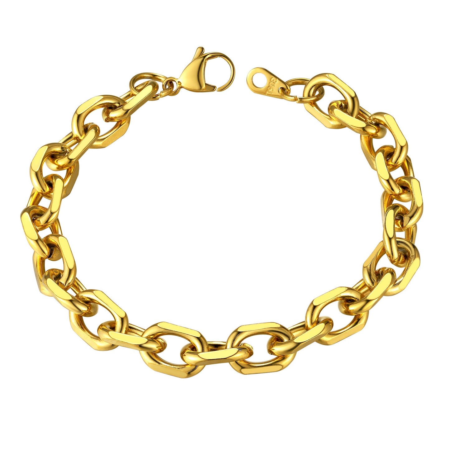 ChainsHouse 18K Gold Plated Chain Link Bracelet Bangle Gift Punk Rock Hip Hop Women Men Jewelry Rolo Bracelets 9mm 7.5 inch