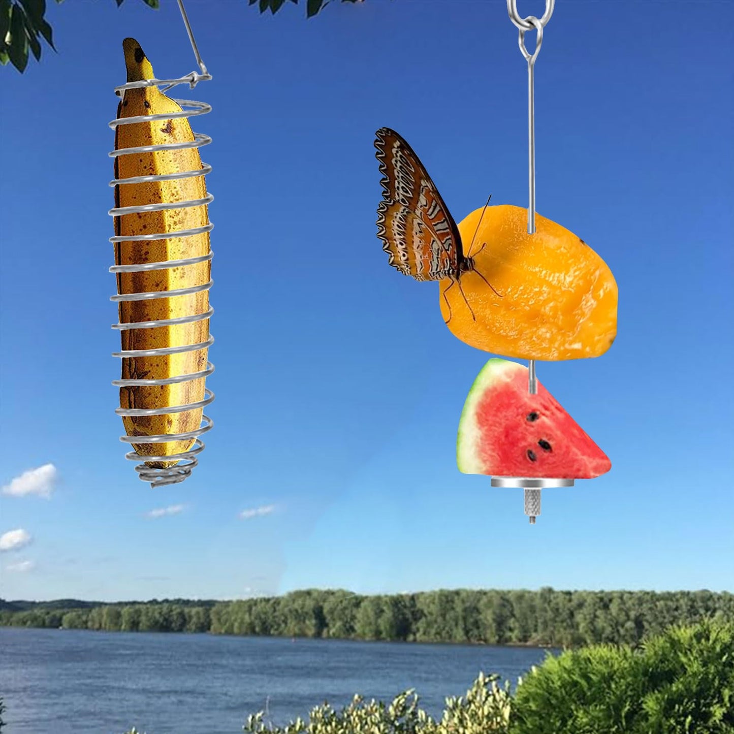 2Pcs Elegant Butterfly Banana Holder, Outdoor Banana Hammock, Hangable Butterfly Feeders Stand for Garden, Backyard