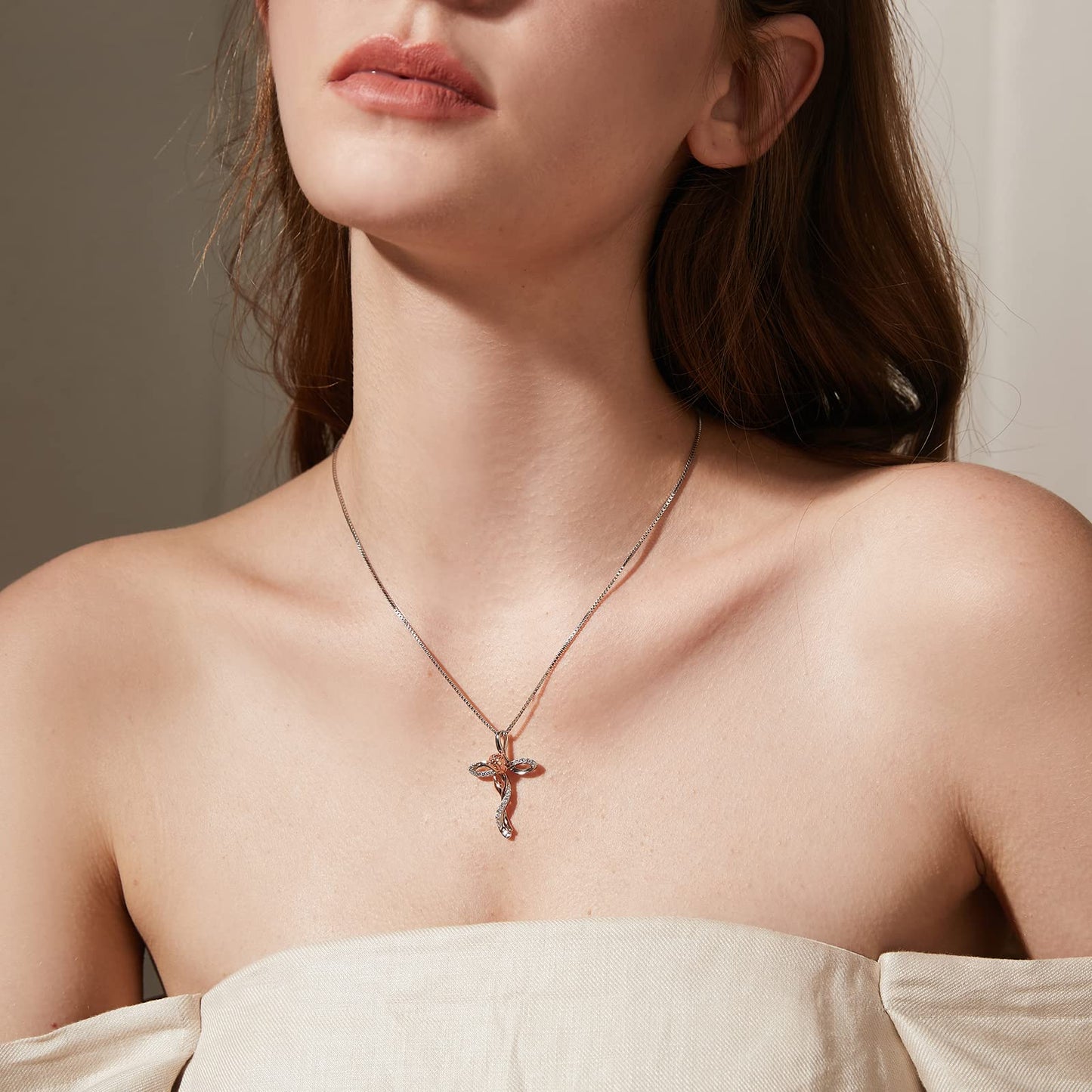 jiamiaoi Cross Necklace for Women Cross Necklace Infinity Rose Necklaces Sterling Silver Flower Necklaces Faith Gifts Religious Jewelry for Women