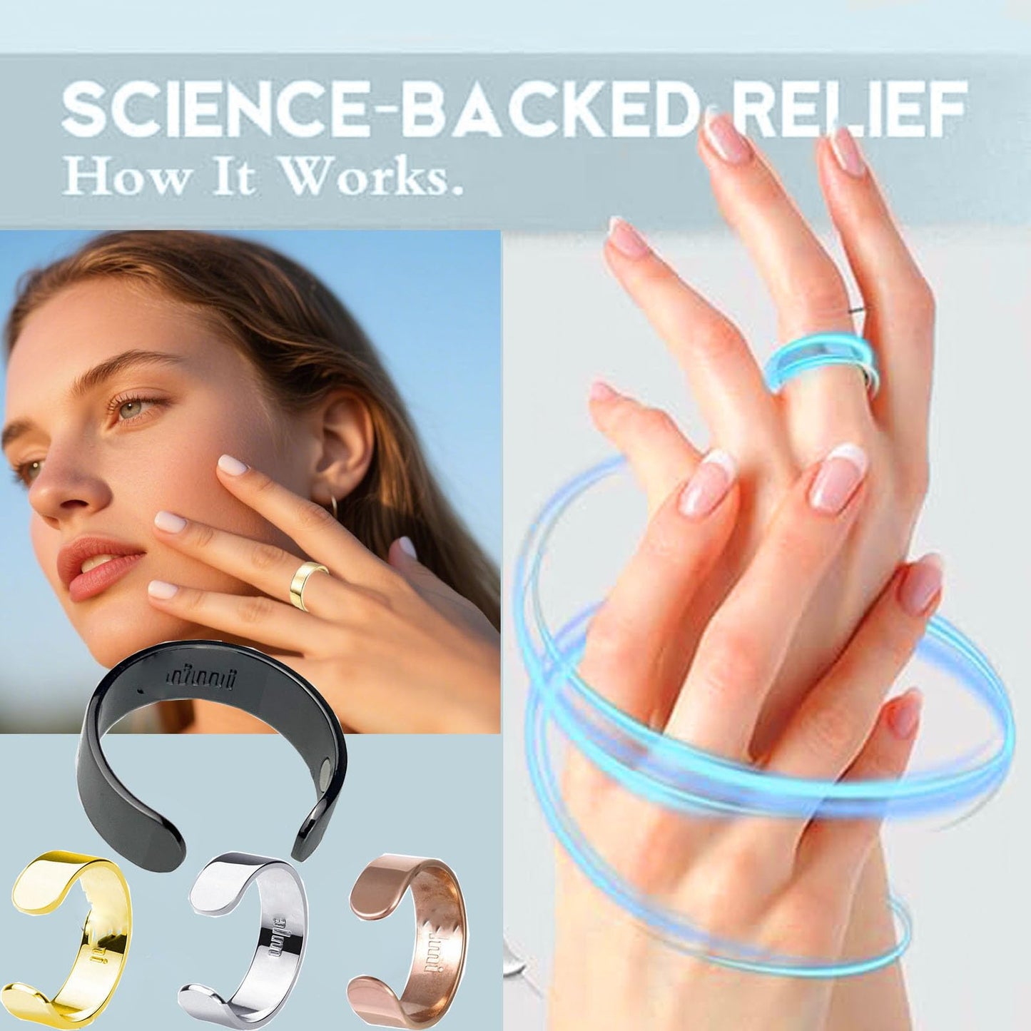 Refined Magnc Stainless Steel Auvulis Migraine Ring Magtherapy Lymphatic Drainage Rings Lymph Nodes Acupuncture Therapy Anti Snoring Rings Migraine Relief Health Jewelry for Men and Women(Rose Gold)