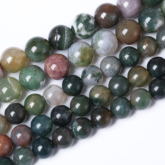 38pcs 10mm Natural Indian Agate Gemstone Beads Smooth Round Loose Spacer Beads for Jewelry Making DIY Bracelet Necklace 15" Strand