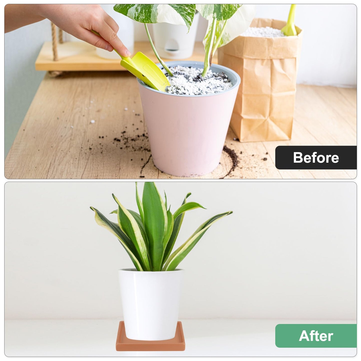 M METERXITY 2-Pack Ceramic Plant Saucer, 5 Inch Plant Water Catcher Tray, Plant Pot Saucers for Indoor/Outdoor Plants/Flower Drainage Drip Water Tray [Square Dark Orange]