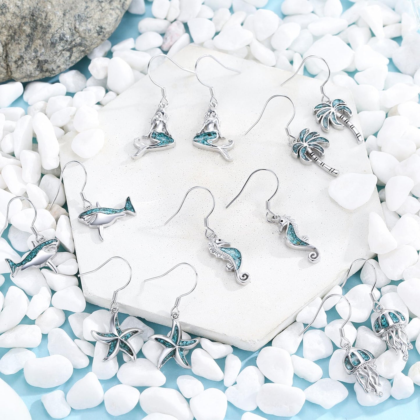 Jellyfish Earrings for Women 925 Sterling Silver Turquoise Jellyfish Dangle Drop Earrings Beach Themed Ocean Jewelry Gifts for Friends