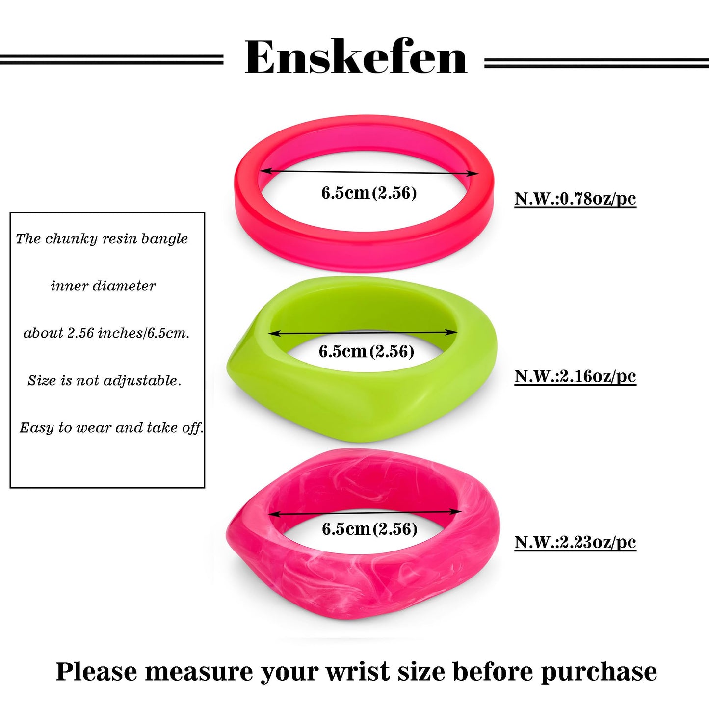ENSKEFEN 3PCS Colorful Acrylic Resin Bangle Bracelet for Women Wide Chunky Irregular Geometric Acrylic Bracelets Fashion Bold Statement Resin Bangles Jewelry