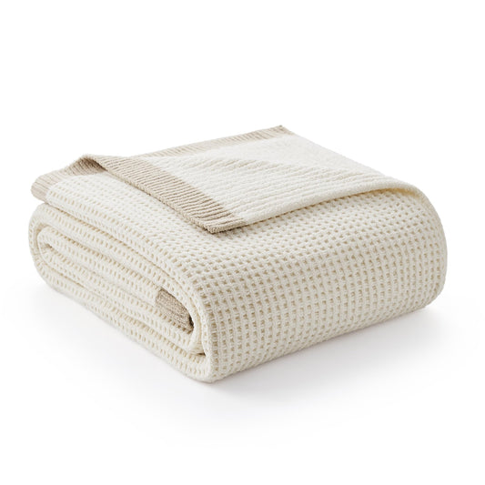 Amélie Home Chenille Throw Blanket, Soft Cozy Waffle Throw for Couch & Sofa, Warm Yet Lightweight, Breathable All-Season Throws for Women Men, Housewarming, Birthdays, 50"x60", Ivory