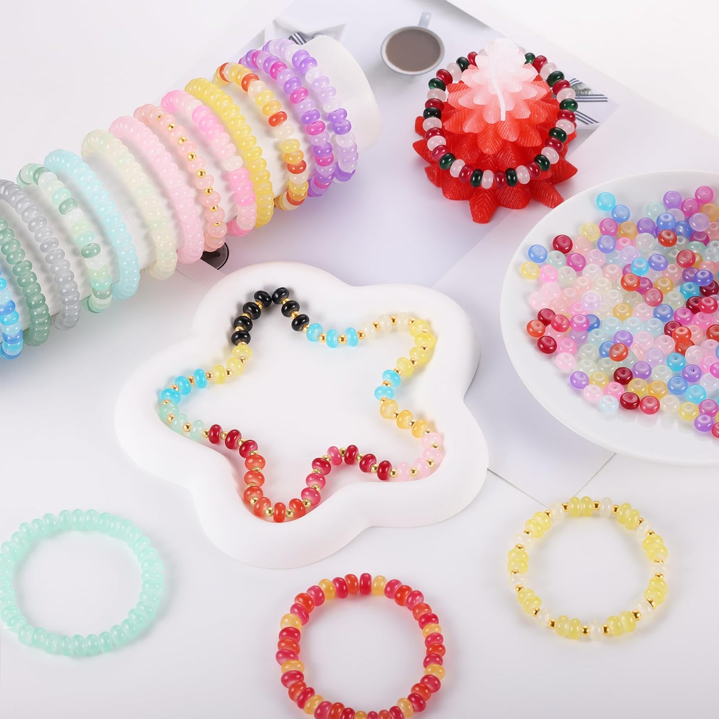 720pcs Abacus Glass Beads for Bracelet, Crystal Beads for Jewelry Making, 24 Colors Gemstone Rondelle Beads Spacer Bead for Bracelet Necklace DIY Crafts Jewelry Making, 5x8mm