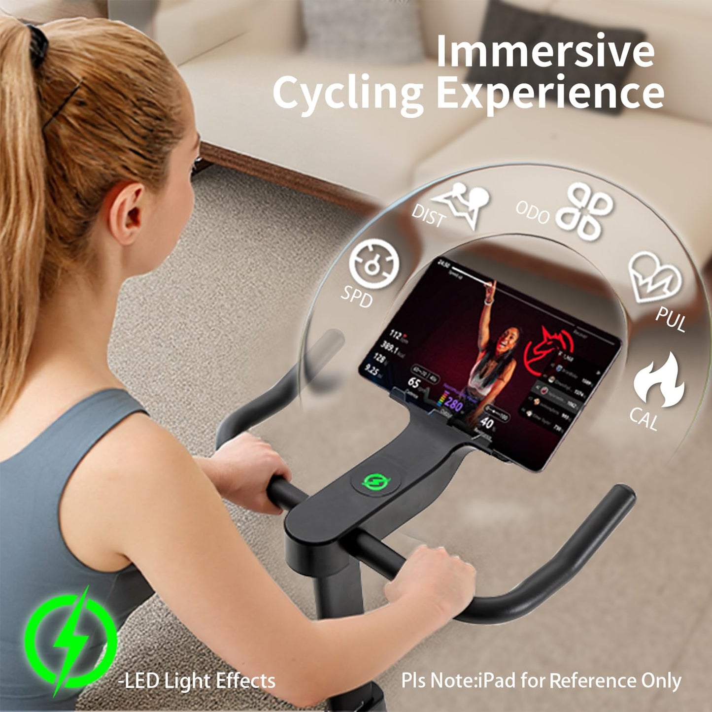 YESOUL Self-Powered Exercise Bike with Dynamic LED Lights – Stable Triangle Frame, Dual-Stage Drive, 300 lbs Capacity, Silent Magnetic Resistance, Compact Indoor Stationary Bike for Home