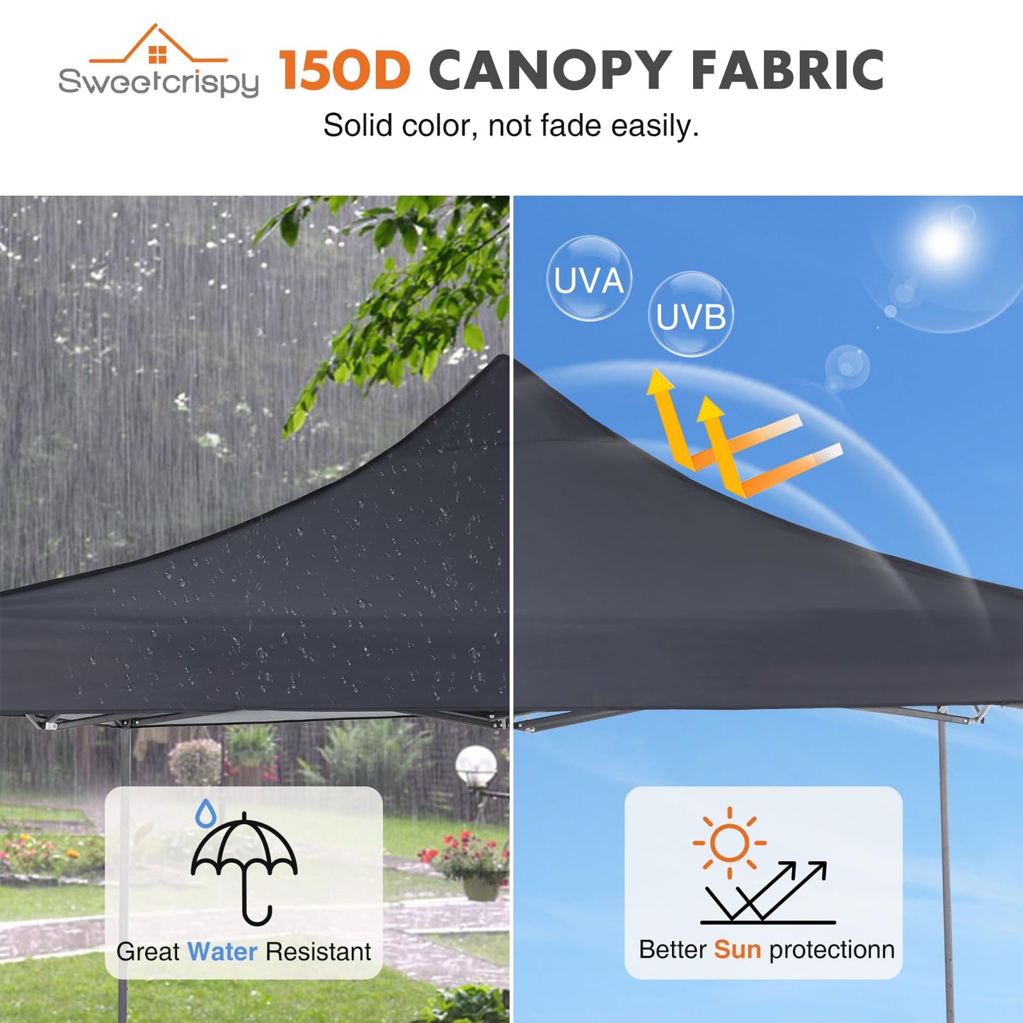 OLIXIS 10x10 Ft Pop Up Canopy Tent, Waterproof Portable Outdoor Shade Canopy with Sand Bags for Beach, Backyard Parties & Events, Charcoal