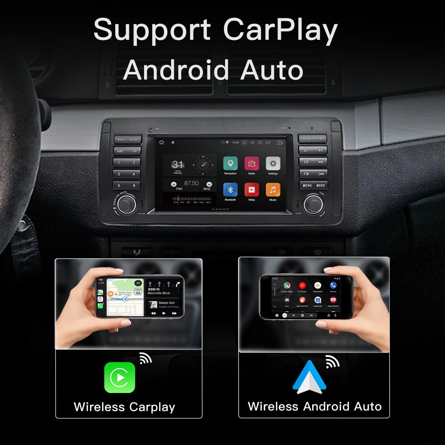 Uckazy 7'' 2+64G Car Radio for BMW 5 Series 1995-2002 Android 13 Wireless CarPlay Android Auto Car Stereo,Touchscreen Navigation with Bluetooth, AM/FM, SWC, WiFi, E39A13