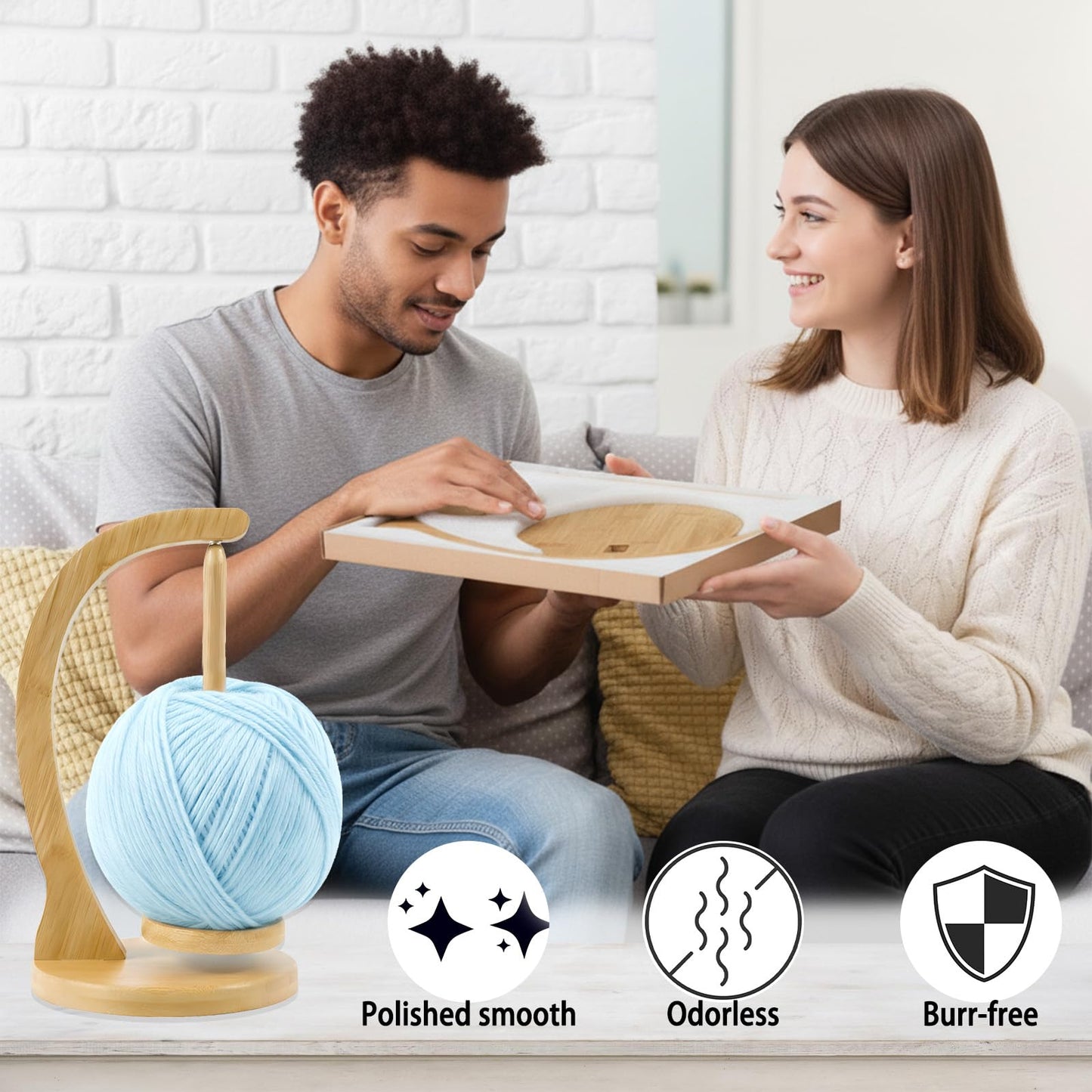 Yarn Holder for Crocheting and Knitting, Wooden Yarn Spinner with Magnetic Rotating Mechanism,Gift for Crocheter and Knitter（Natural）
