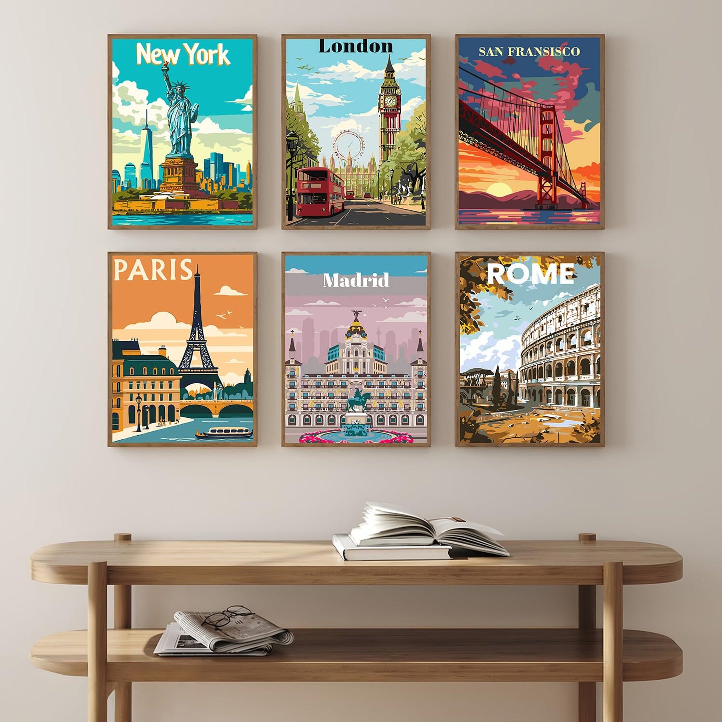CHWGLFGG Travel City Paint by Numbers Kit for Adults Beginner, 6 Pack Adult Paint by Number Kits on Canvas, DIY Acrylic Oil Easy Painting by Numbers for Home Wall Decor 8X12 inch (Without Frame)