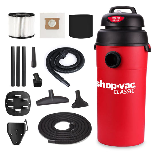Shop-Vac 5 Gallon 5.5 Peak HP Wet/Dry Vacuum, Wall Mountable Compact Shop Vacuum with 18+7Ft Long Hose & Attachments, Ideal for Jobsite, Garage, Car & Workshop. 9522236