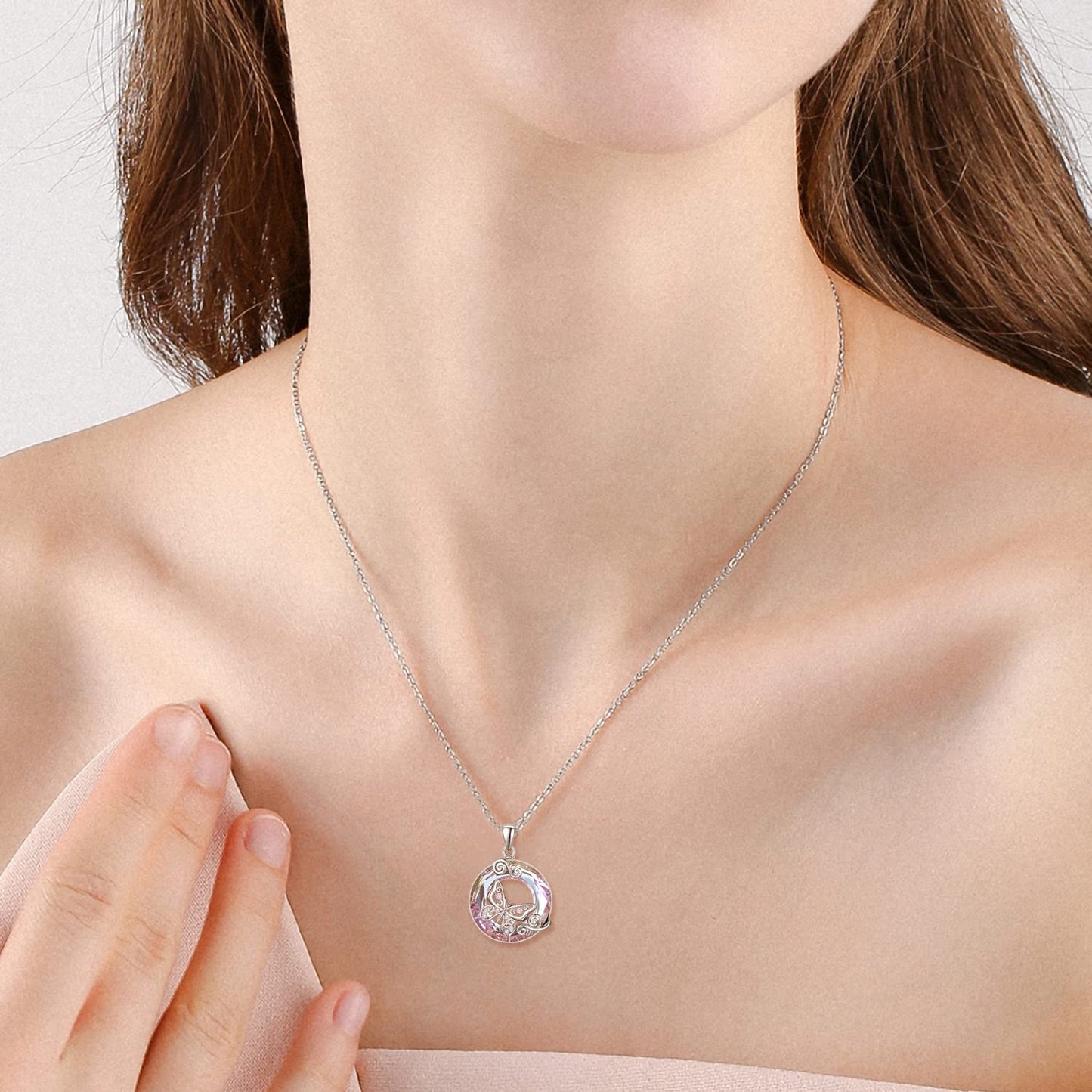 AENEAS Butterfly Necklaces for Women Sterling Silver Pendant Purple Crystal Gifts Jewelry for Women Birthday Anniversary