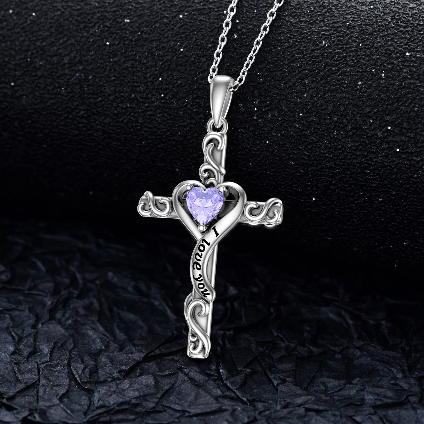 TOUPOP Alexandrite Cross Necklace for Women Sterling Silver June Birthstone Cross Pendant Necklace Heart Love Jewelry for Her Girlfriend Wife Mom Anniversary Birthday Mothers Day Gifts