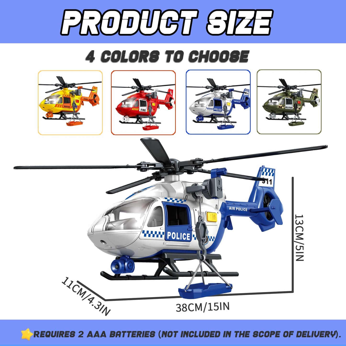 ANJARU Helicopter Toy with Lights and Sound,Simulative Rescue Helicopter Vehicles Toys for Kids Aged 3 and Up,Pull-Back Propeller Army Toys Toddler Kids Boys Gifts (Police Helicopter)