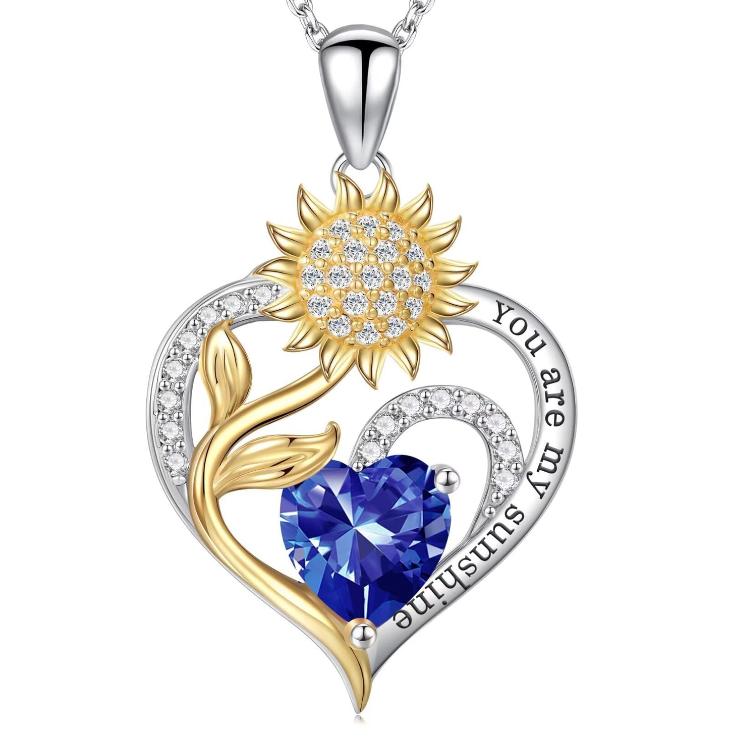 Iefil Sunflower Gifts for Women, Sunflower Necklace, Anniversary Birthday Gifts, December Simulated Blue Spinel Jewelry, Birthstone Necklace for Women Wife Mom
