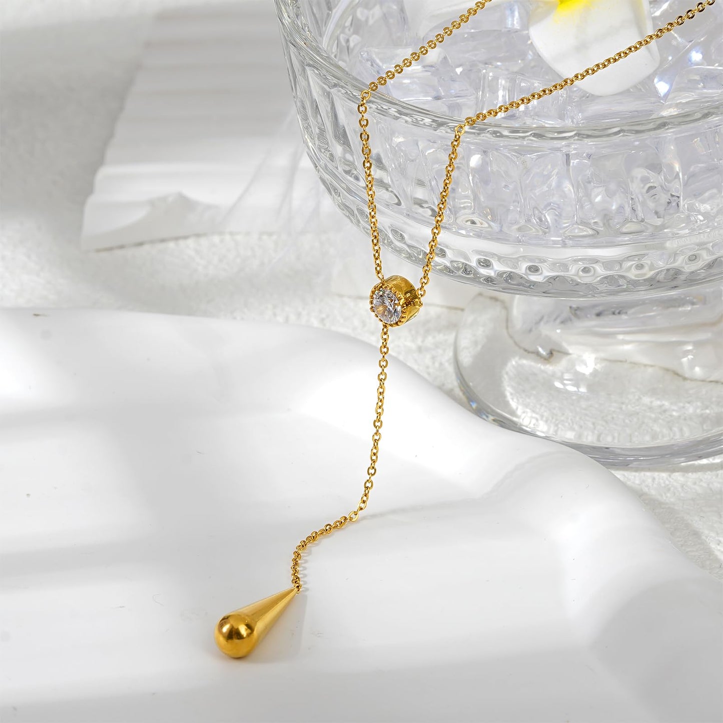 TaYolnFaSo 18K Gold Plated Lariat Drop Necklace for Women Dainty Teardrop Pendant Y Lariat Necklace Christmas Gift for Girlfriend Wife