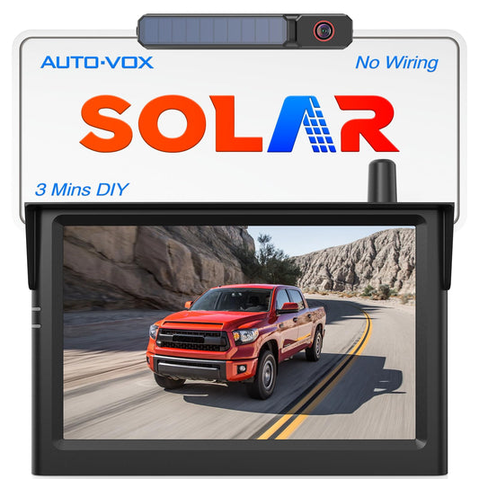 AUTO-VOX Solar Wireless Backup Camera:5" 1080P HD Monitor3-Minute Easy to Install & 5000mAh Battery Powered Back Up Camera SystemIP69K Waterproof Wide Angle Reverse Camera for Car Truck Trailer Vans