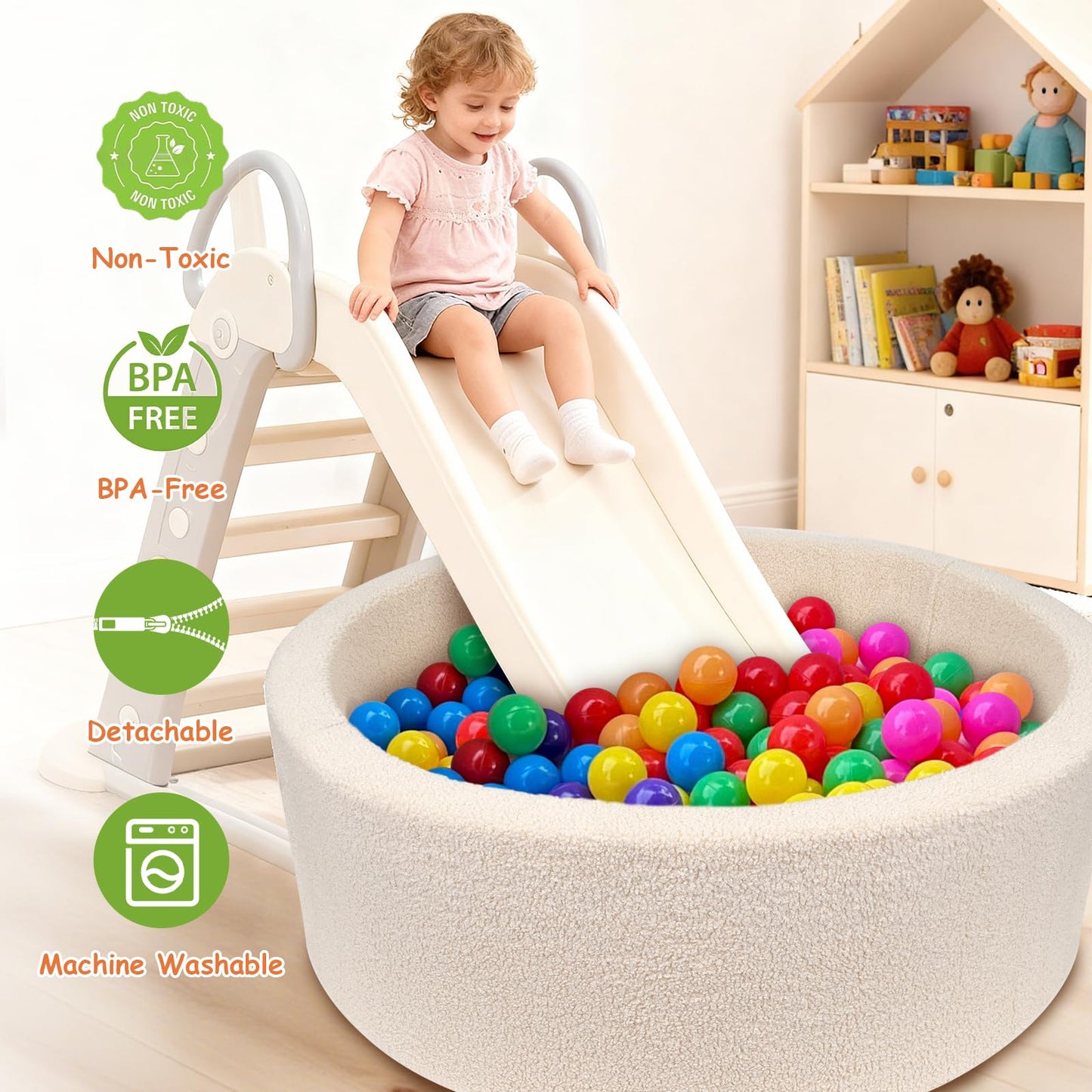 MEOGETY Kids Foam Ball Pits for Toddlers Babies Dogs Cats, Soft Infant Baby Ball Pit Pool for Girls and Boys Gifts, (Balls NOT Included) Imitation Teddy Colours
