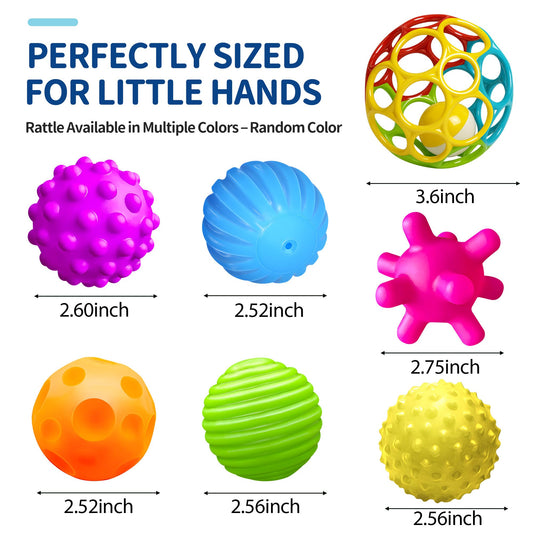 Baby Toys 6-12 Months, Sensory Textured Balls for Toddlers 1-3 Soft, Colorful Infant Rattle Teething Toys 3-6 Months Easy Grasp, Montessori Gift Sets 7-Pieces for Newborn Boys & Girls