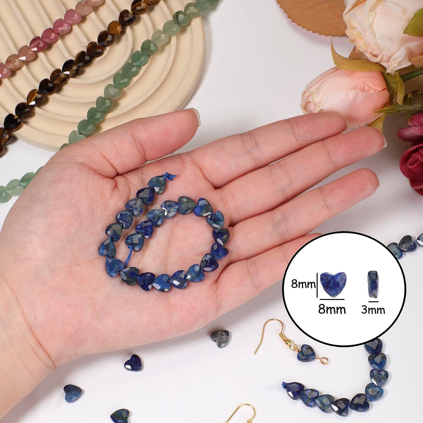 Nitopupu 22pcs Faceted Heart Bead Natural Picture Stone Beads 8mm Crystals and Healing Stones for Jewelry Making Supplies,Friendship Bracelet Kit,Love Gifts
