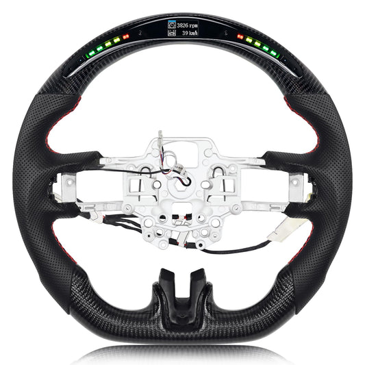 VOONKE Real Carbon Fiber Steering Wheel D-shaped With stitching Led Nappa Perforated Leather Flat-bottom Steering Wheel With heating function For Mustang EcoBoost/GT/Shelby GT350/GT350R 2018-2023