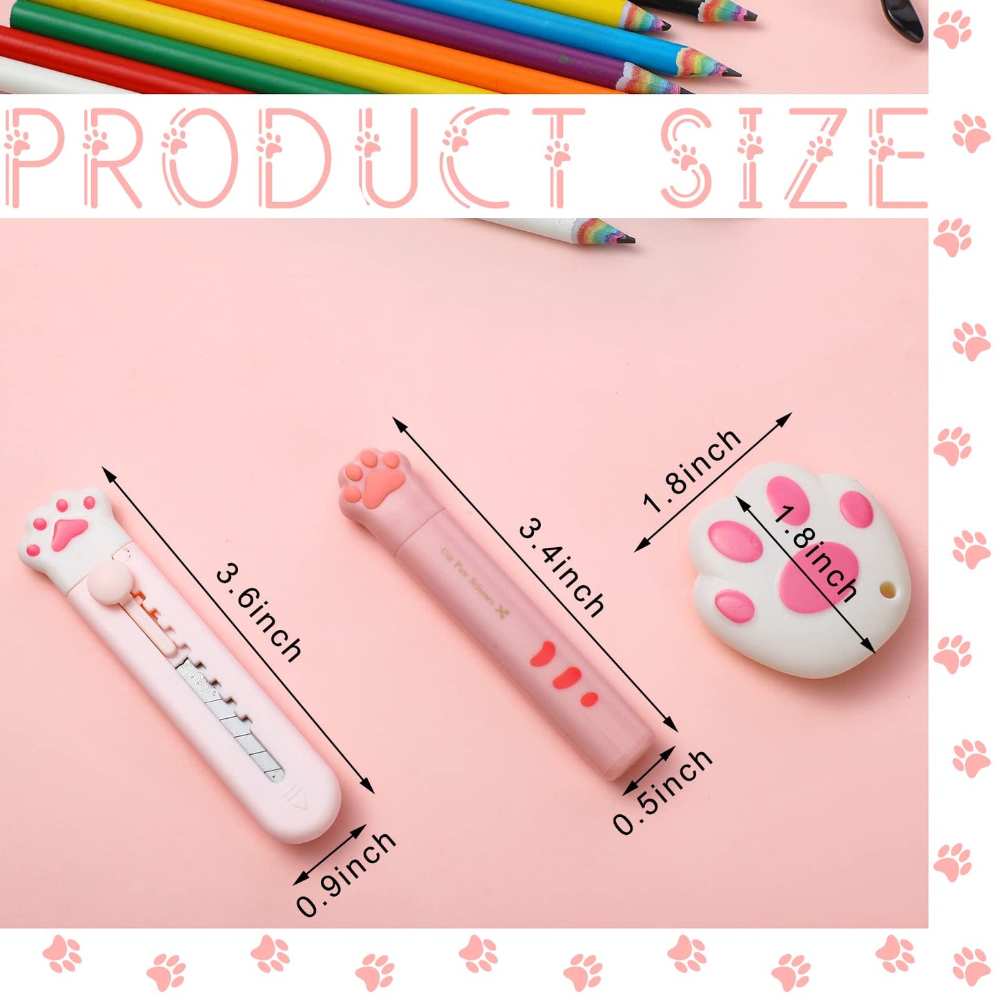 9 Pcs Mini Cute Box Cutter Scissors Knives Set Carton Cat Paw Stainless Steel Cutter Letter Opener Portable Retractable Utility Knives for Package Paper Cut Home DIY Scrapbook Crafting Back to School
