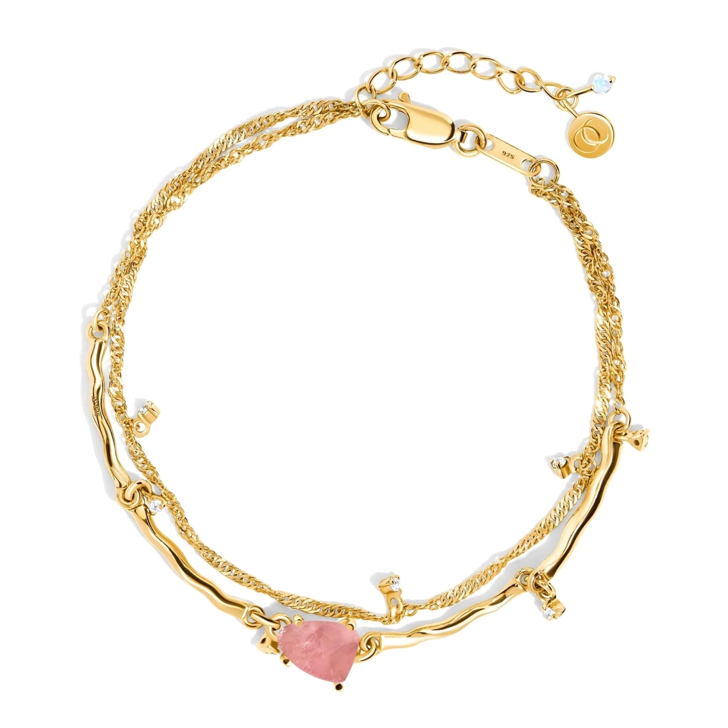 Moon Magic Moonstone Bracelet for Women | Black Obsidian, Rose Quartz Bracelet/Real 925 Sterling Silver | 18k Rose & Yellow Gold Rainbow Genuine Moonstone Jewelry for women | June Birthstone Bracelet
